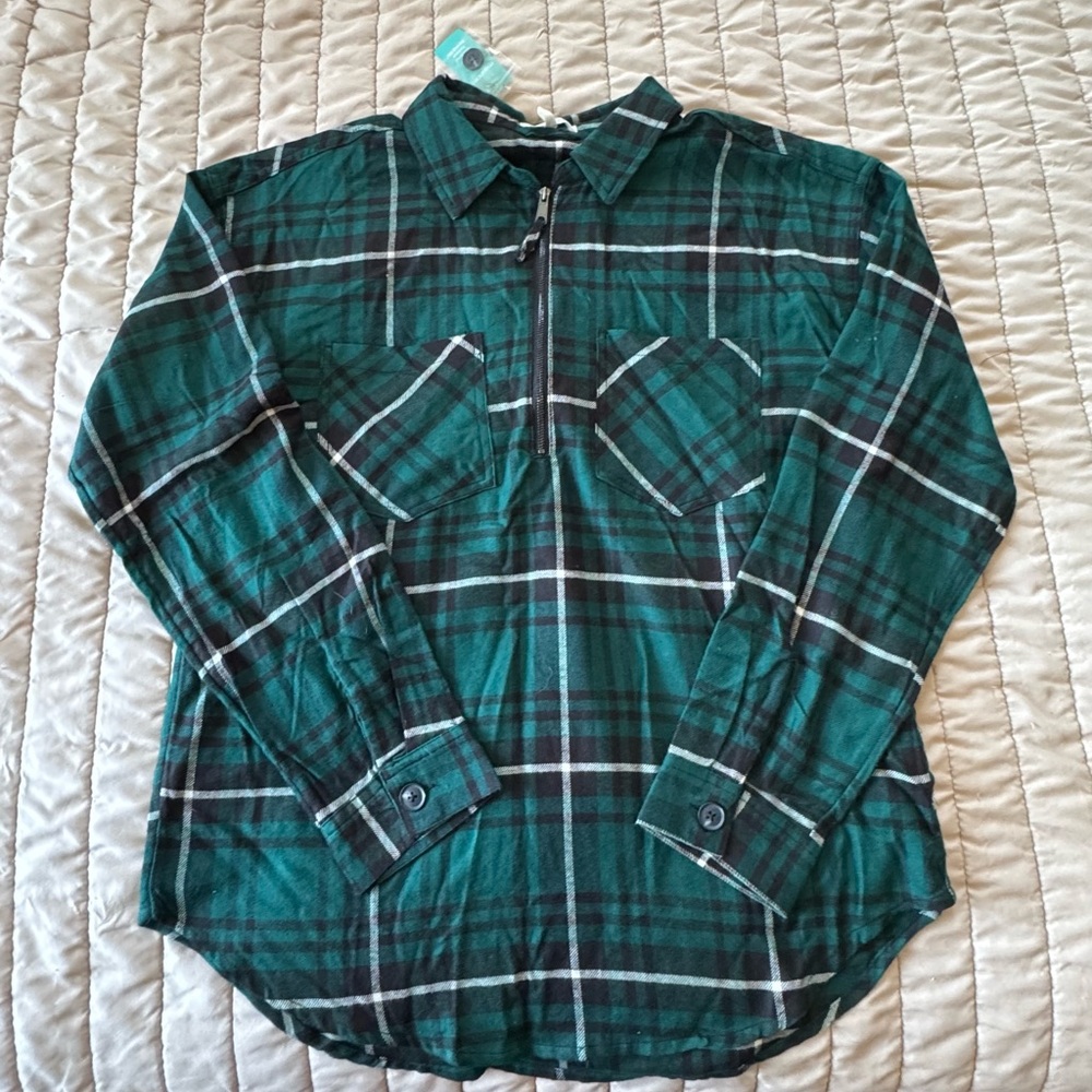 Maurices Green Flannel Quarter Zip Shirt
